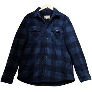 Boston Traders Men's Fleece Button Up Overshirt Shacket Sz M Navy Blue Plaid